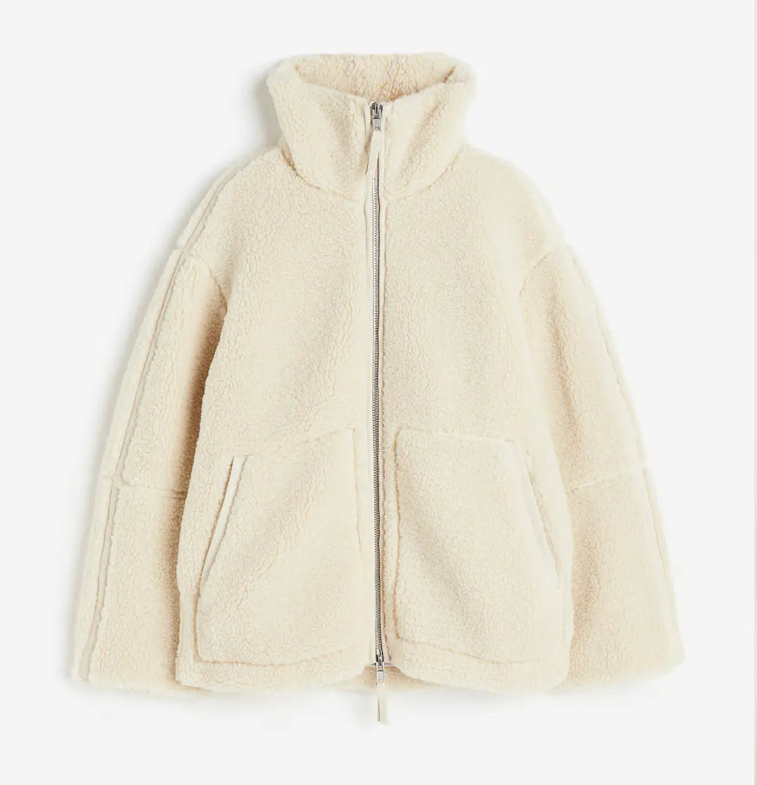 Quiana - Oversized Damen Teddy Jacke Weiß