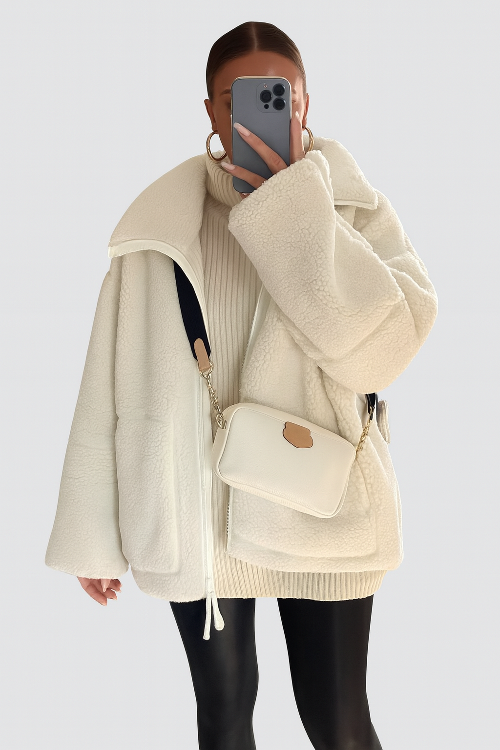 Quiana - Oversized Damen Teddy Jacke Weiß