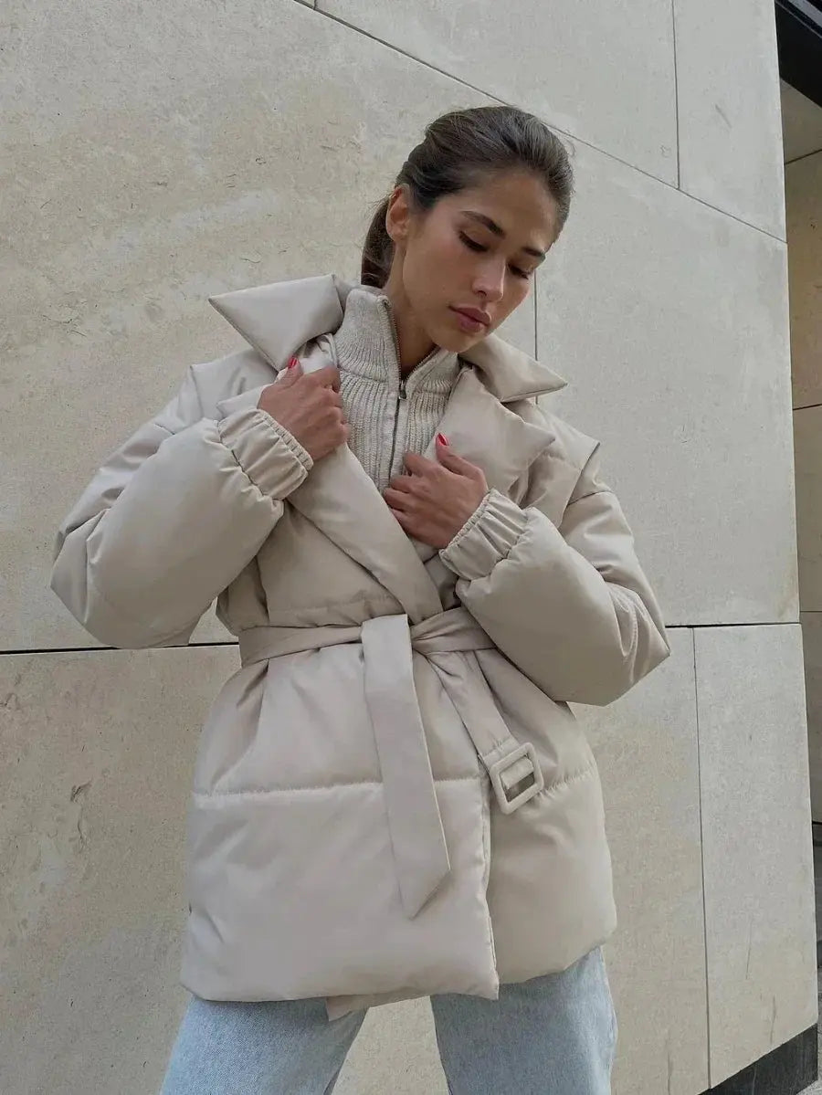 Quirilla - Damen Pufferjacke mit Gürtel Aprikose
