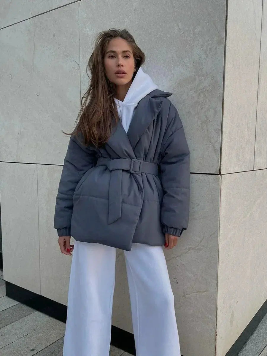 Quirilla - Damen Pufferjacke mit Gürtel Dunkelgrau