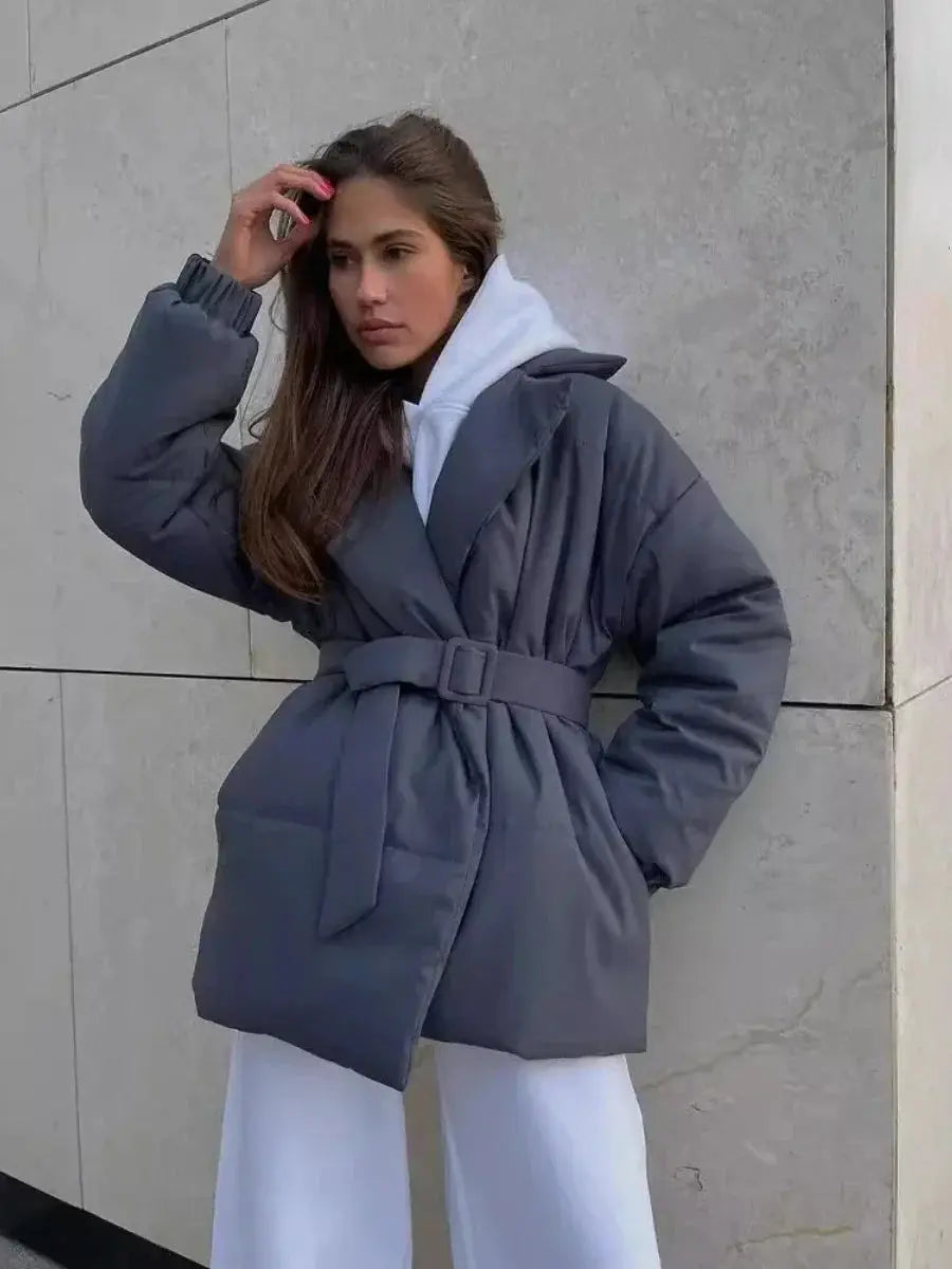 Quirilla - Damen Pufferjacke mit Gürtel Dunkelgrau