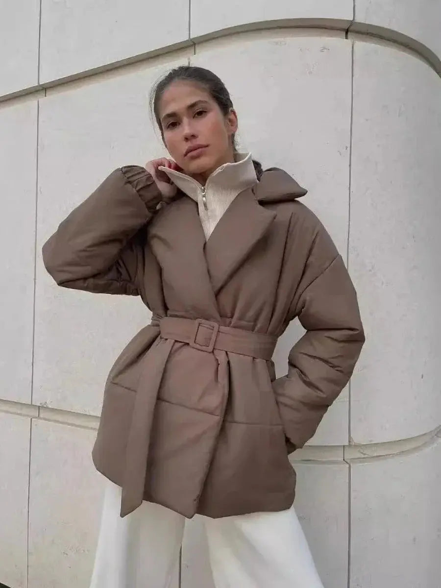 Quirilla - Damen Pufferjacke mit Gürtel Kamel