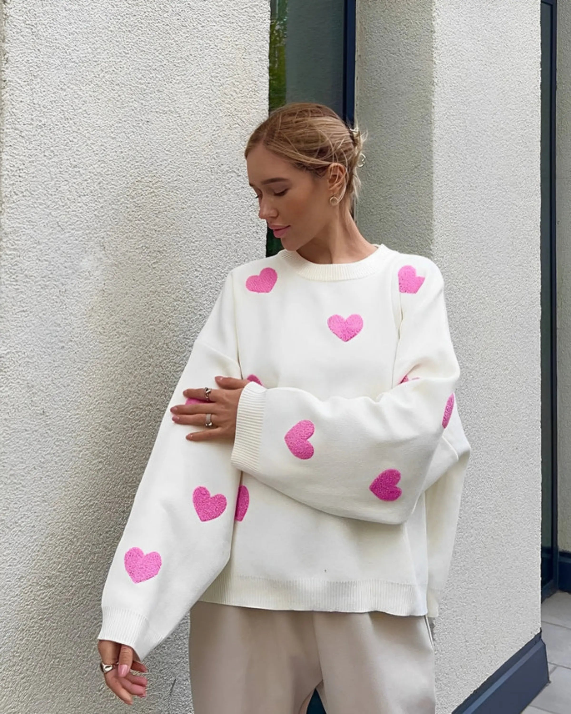 Quirita - Warmer Damen Pullover für Herbst & Winter Weiß - Rosa