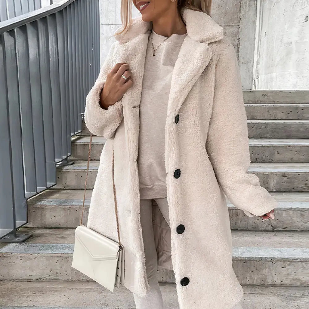 Rabia - Damen Winter Teddyfell Mantel Warm Weiß