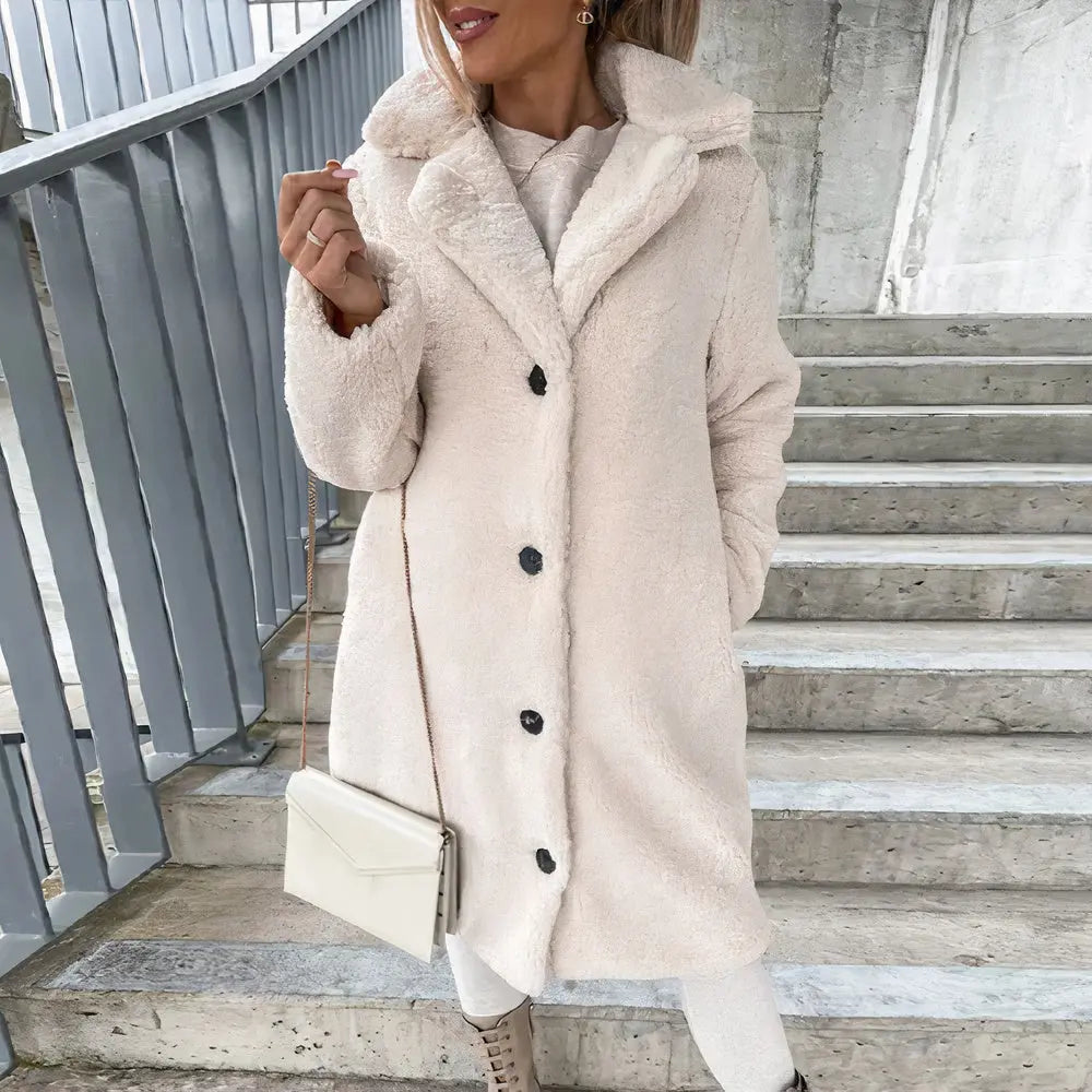 Rabia - Damen Winter Teddyfell Mantel Warm Weiß