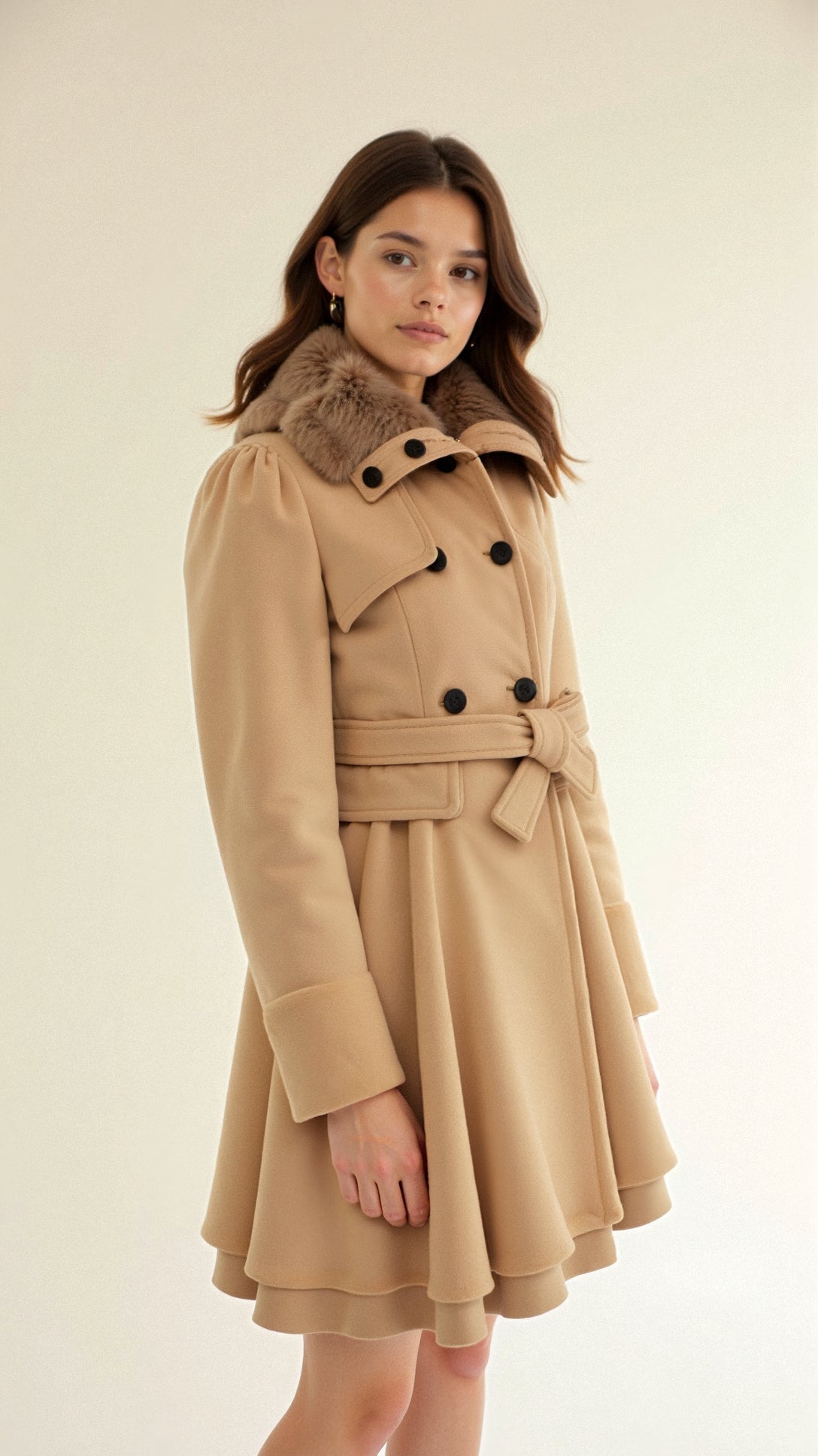 Raina - Damen Winter Mantel Kunstfell Warm Beige