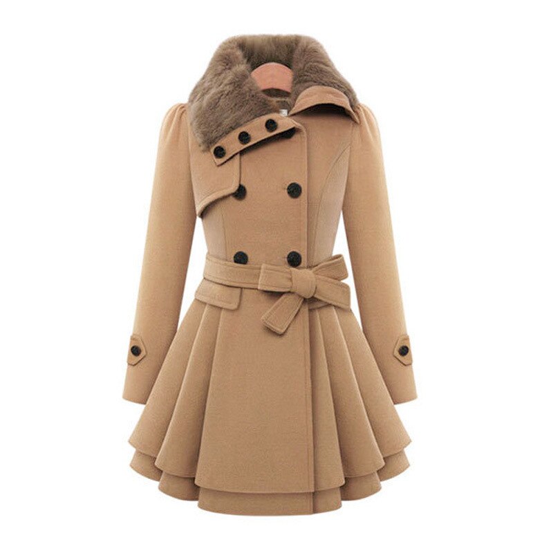Raina - Damen Winter Mantel Kunstfell Warm Beige