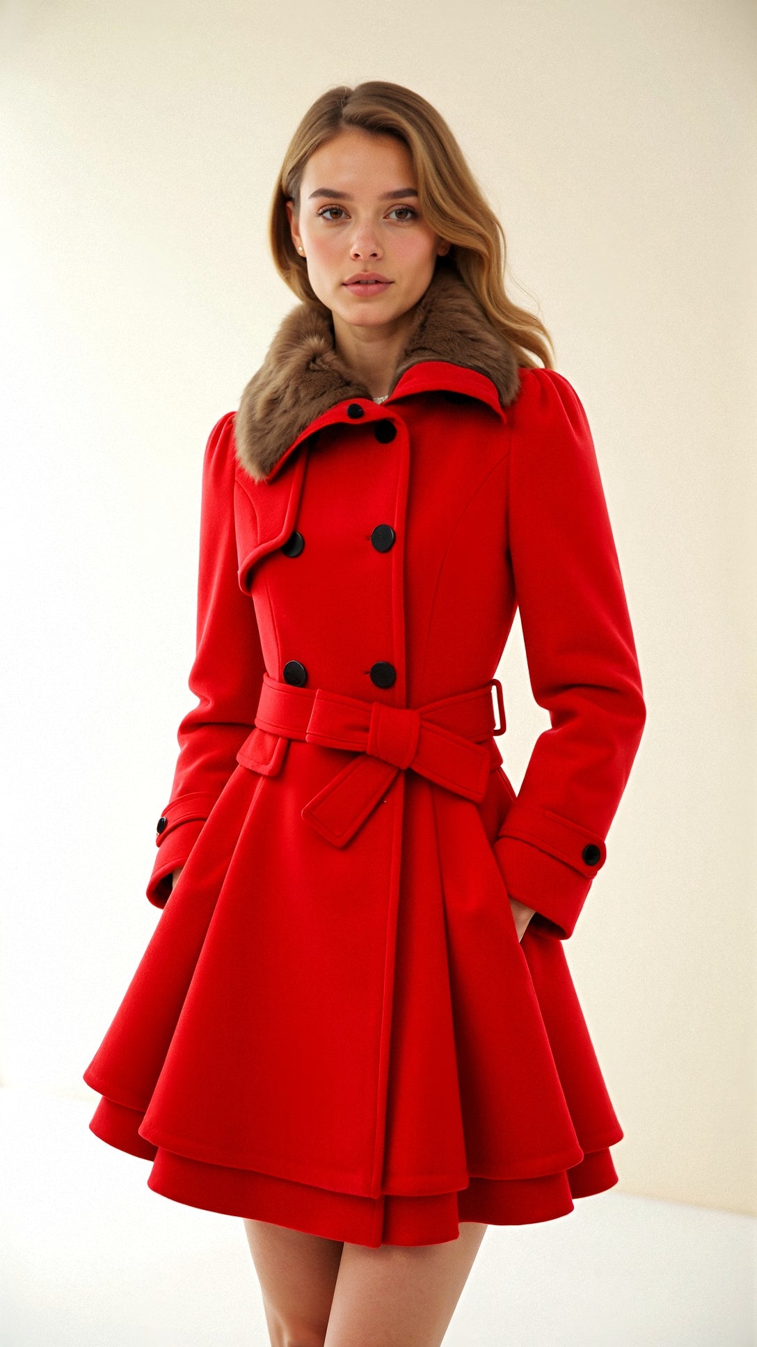 Raina - Damen Winter Mantel Kunstfell Warm Rot
