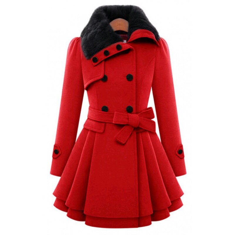 Raina - Damen Winter Mantel Kunstfell Warm Rot