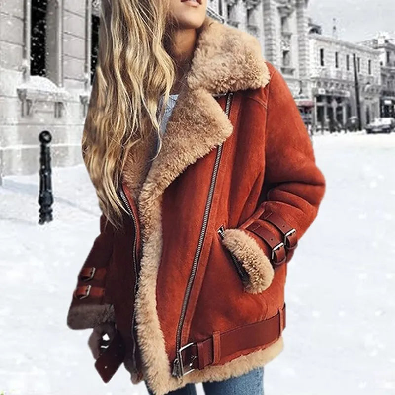 Ramona - Damen Lederjacke mit Schnallen Stylisch Orange