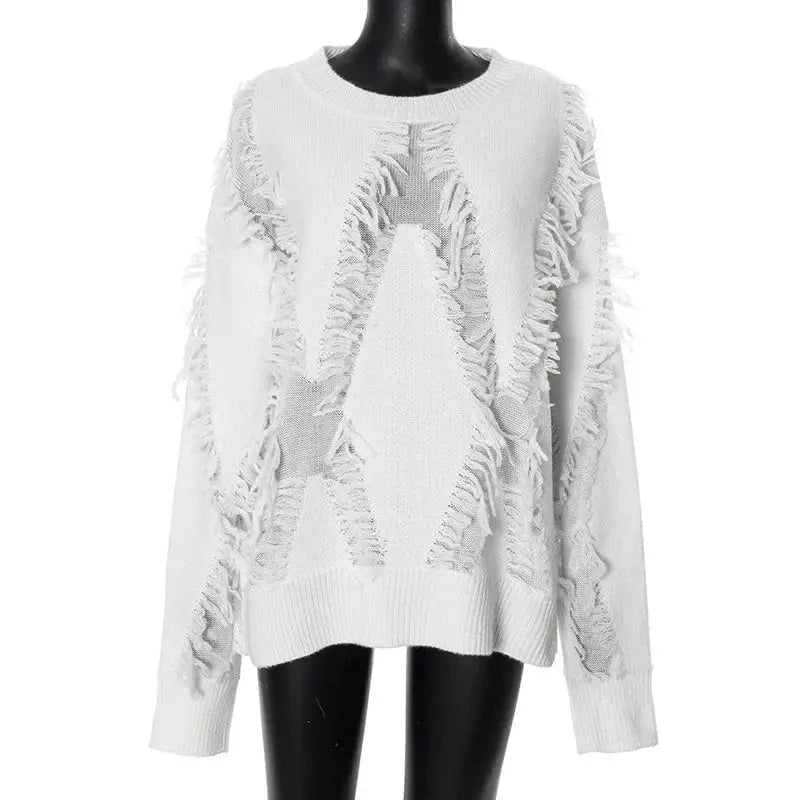 Rania - Damen Oversize Pullover Winter Warm Kuschelig Weiß