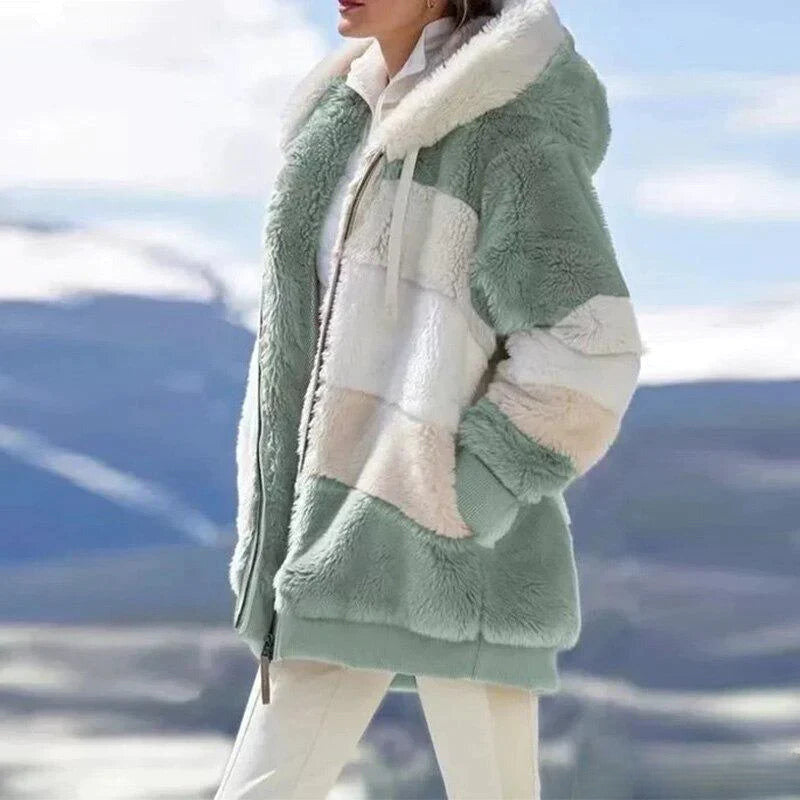 Raphaela - Damen Tweed Jacke Kapuze Warm Plüsch Grun