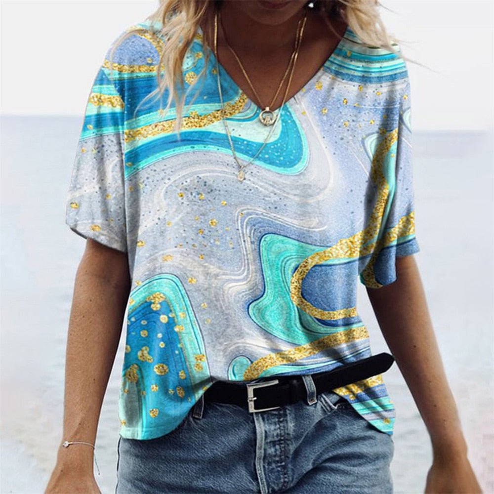 Regina - Originelles Damen-T-Shirt im Boho-Stil blau