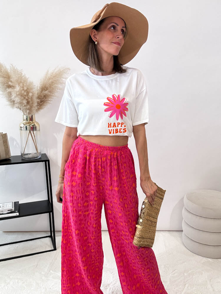 Rita- Musselin Leo Pants Hose aus Baumwolle pink 1
