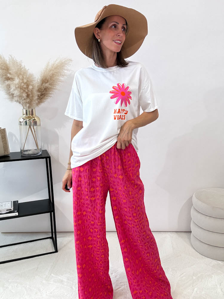 Rita- Musselin Leo Pants Hose aus Baumwolle pink 4