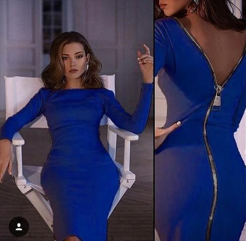 Rita - Langärmeliges Bleistiftkleid mit Rückenreißverschluss Blau