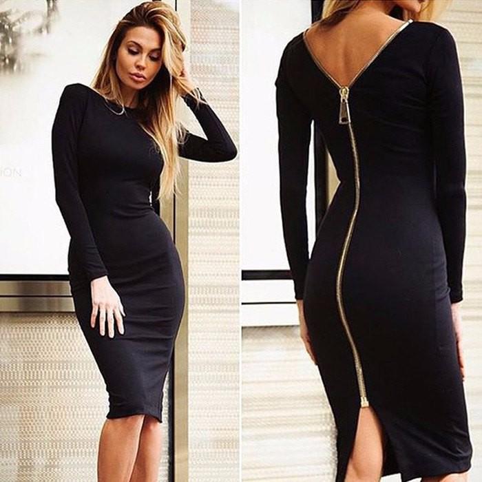 Rita - Langärmeliges Bleistiftkleid mit Rückenreißverschluss schwarz