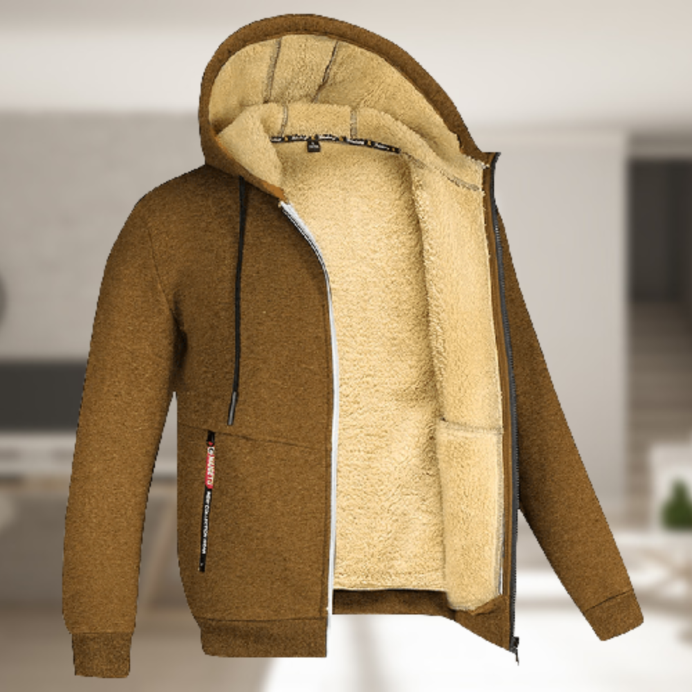 Robert - Herren Winterjacke Lässig Warm Kapuze Fleece Braun