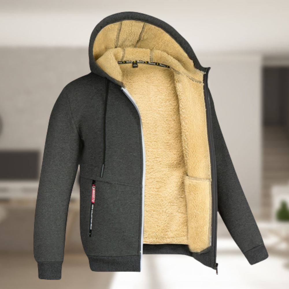 Robert - Herren Winterjacke Lässig Warm Kapuze Fleece Dunkelgrau