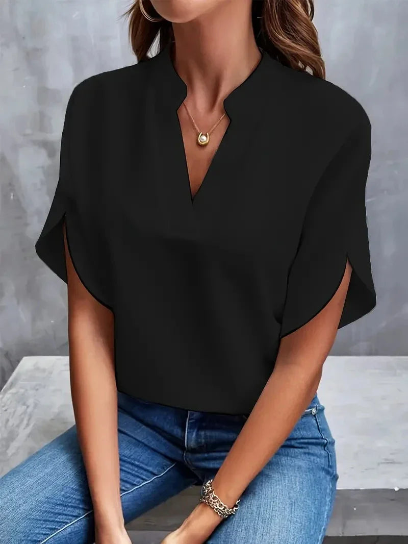 Roberta- Luxuriöse Frauen Elegante Chiffonbluse Schwarz