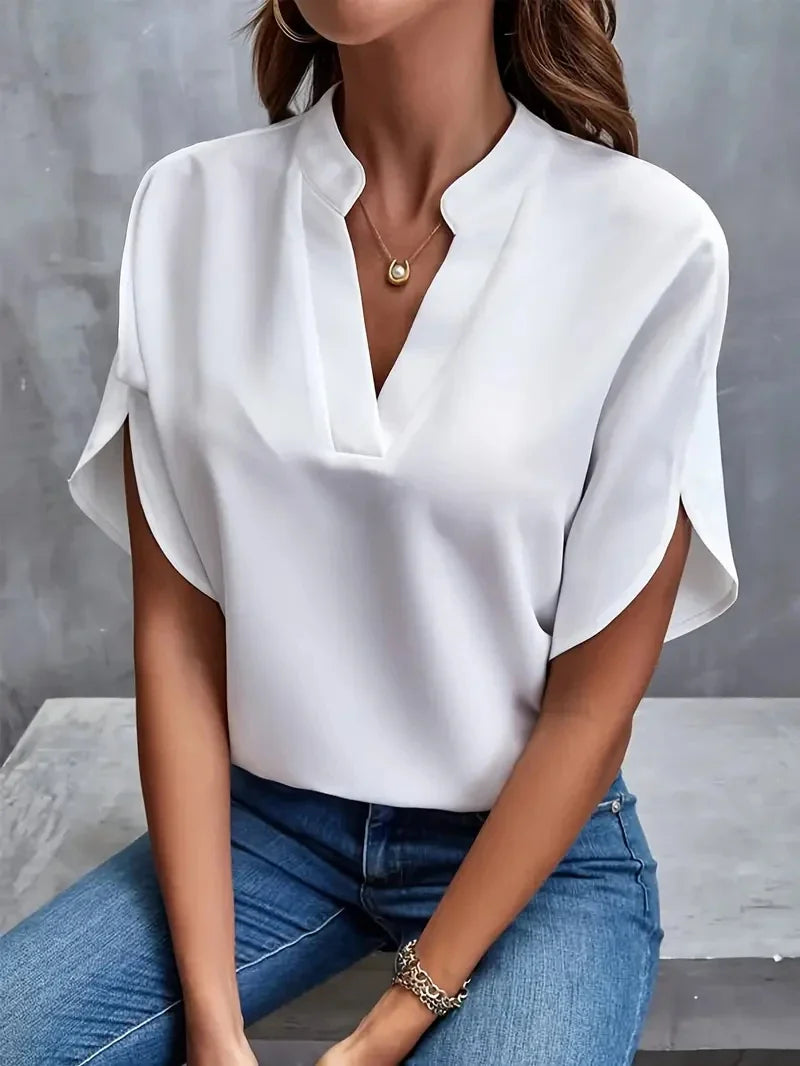Roberta- Luxuriöse Frauen Elegante Chiffonbluse Weiss