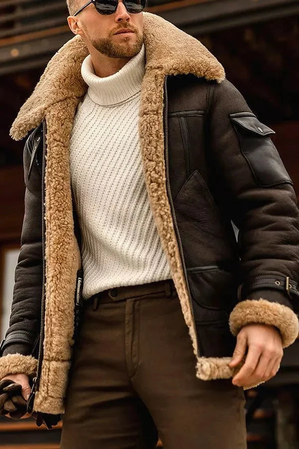 Robin - Herren Lederjacke Flying Vintage Stylisch Kaffee