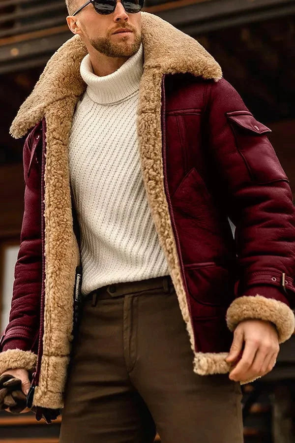 Robin - Herren Lederjacke Flying Vintage Stylisch Rot