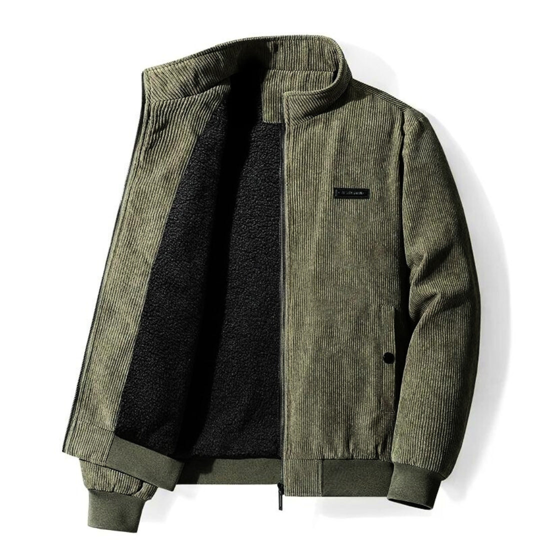 Roger - Retro Cordjacke mit kuscheligem Sherpa-Futter Armeegrün