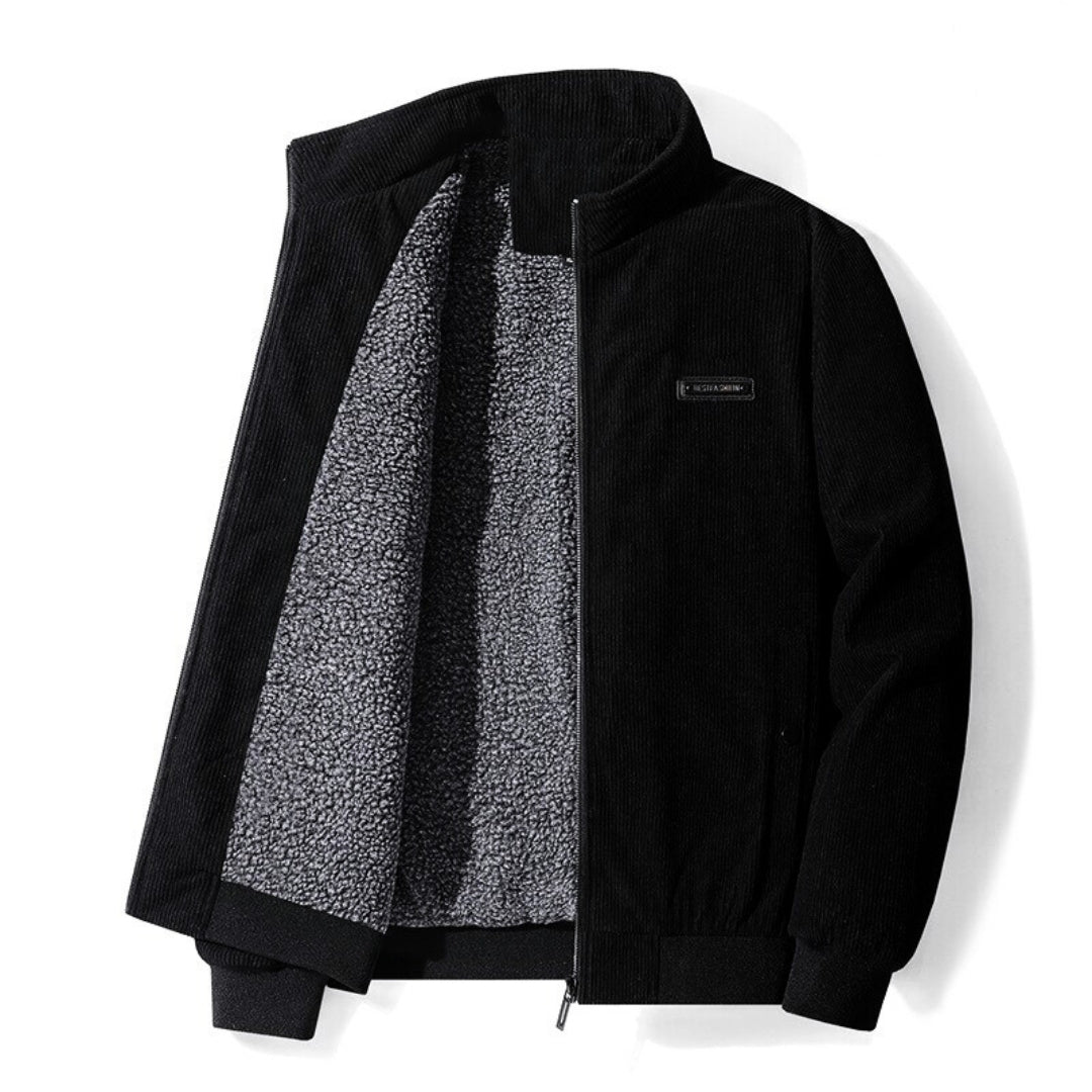 Roger - Retro Cordjacke mit kuscheligem Sherpa-Futter Schwarz