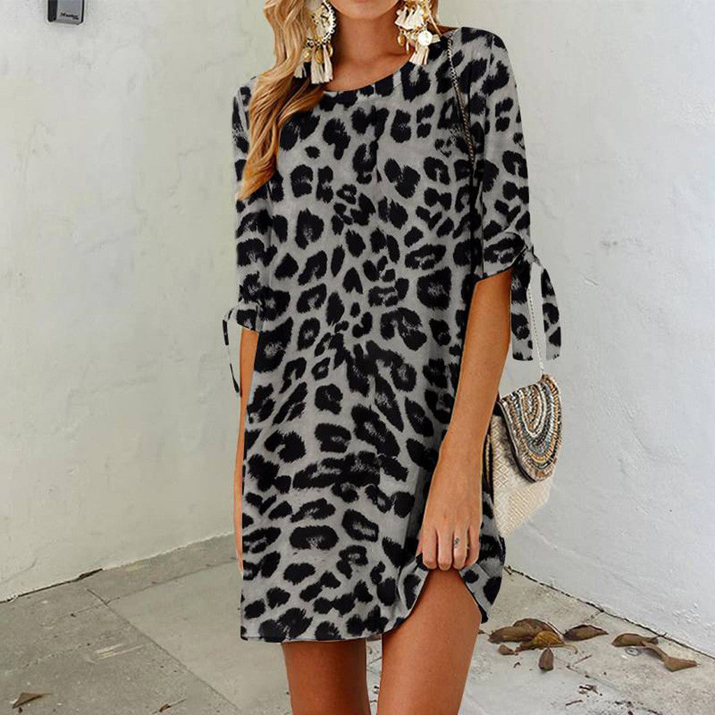 Romina- Damen lässiges Leopardenmuster Shift Kleid Grau