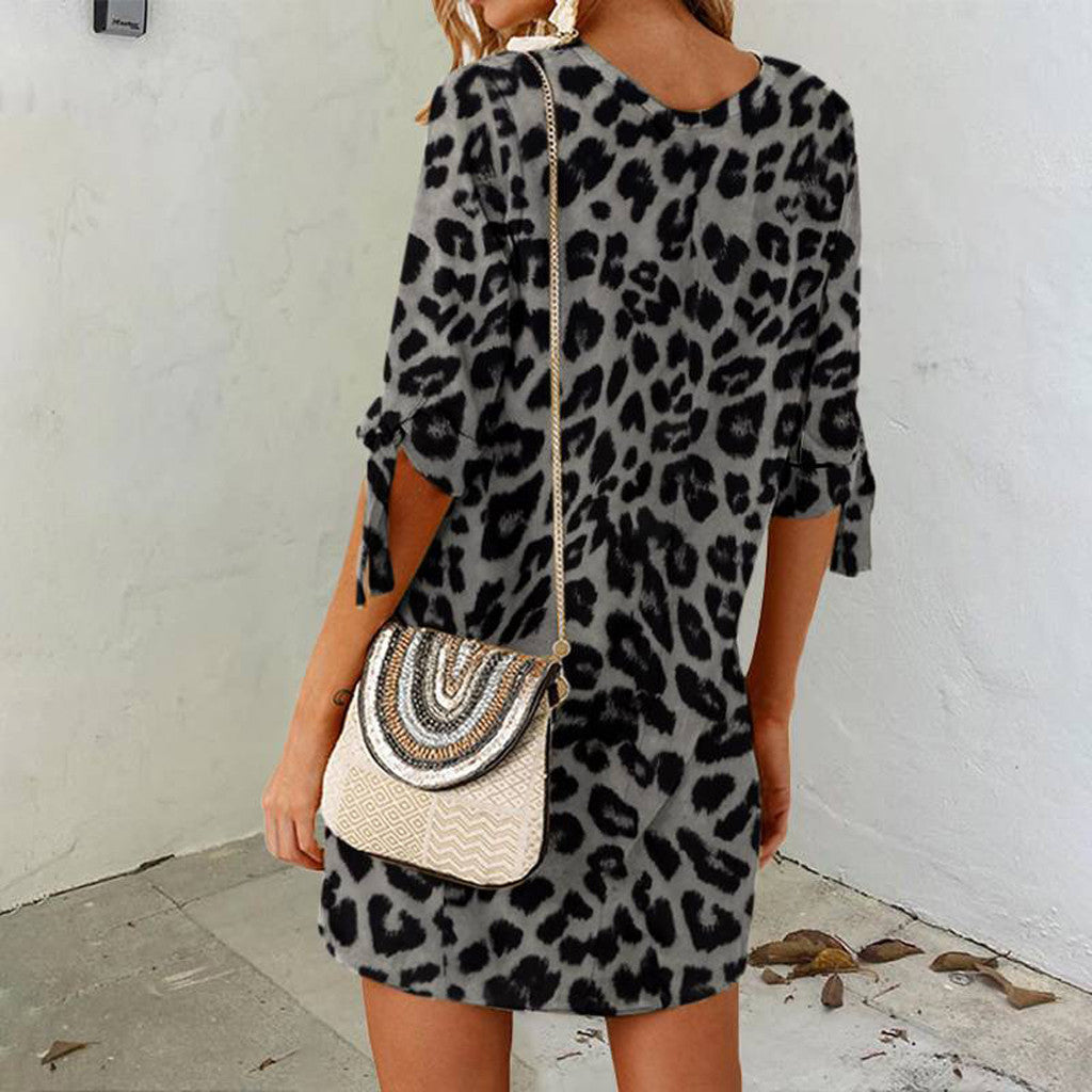 Romina- Damen lässiges Leopardenmuster Shift Kleid Grau 2