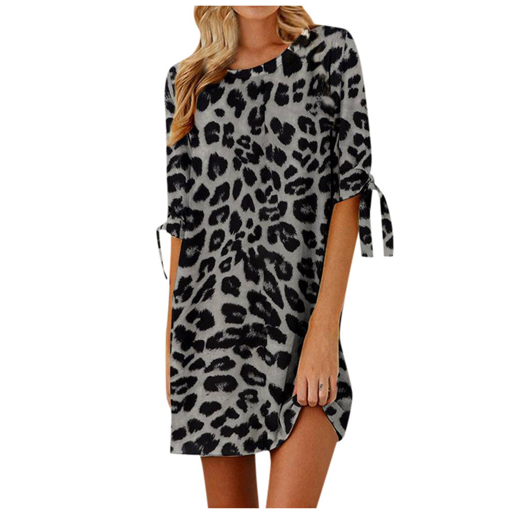 Romina- Damen lässiges Leopardenmuster Shift Kleid Grau 3