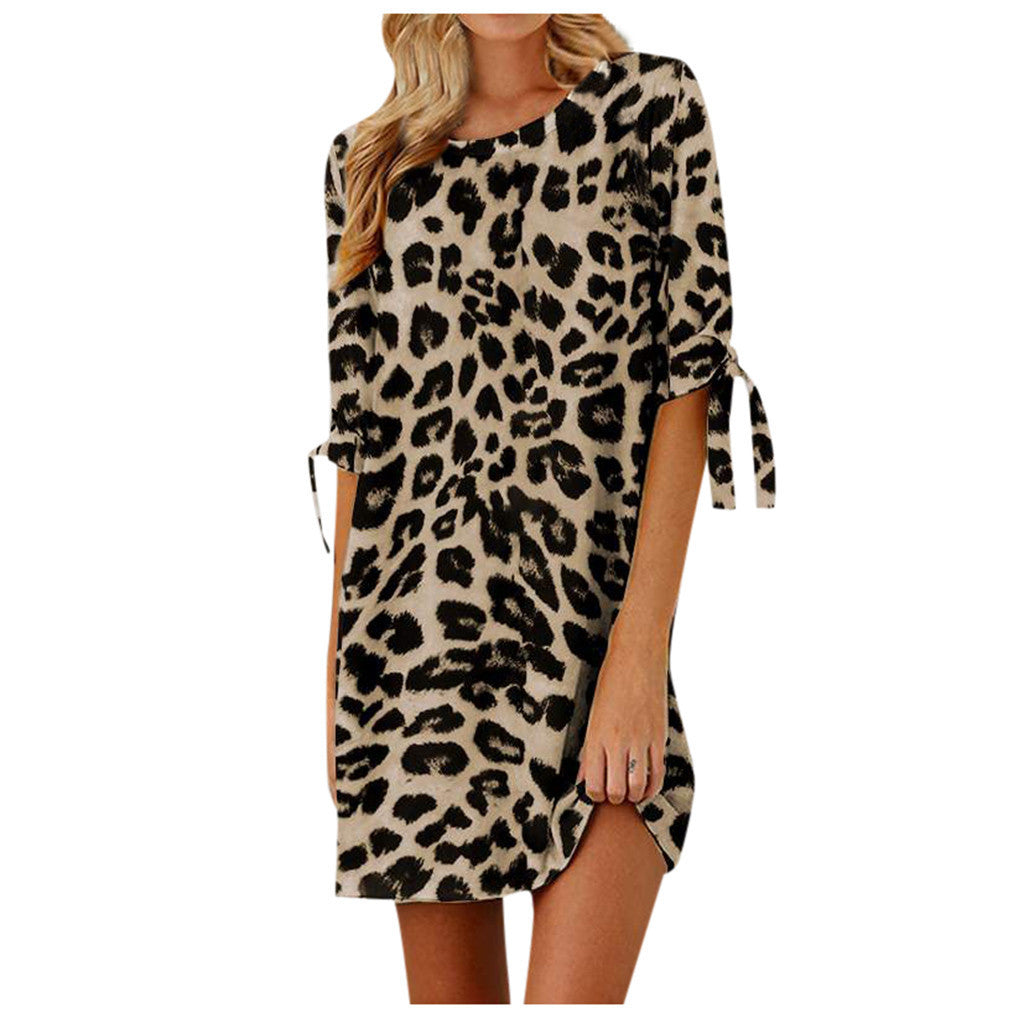 Romina- Damen lässiges Leopardenmuster Shift Kleid Khaki 2