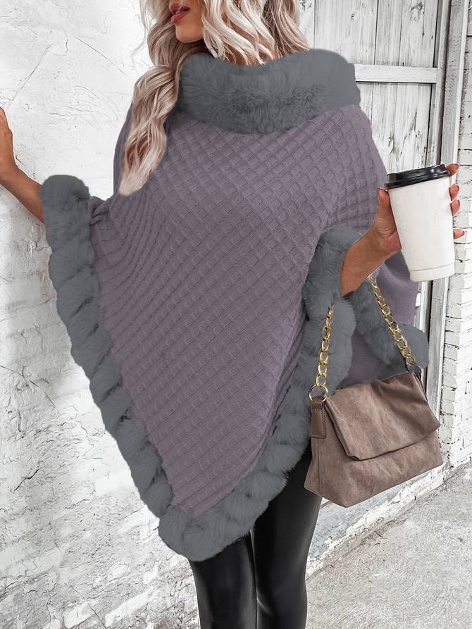 Rosemarie - Damen Poncho Pullover Schick Warm Winter Grau