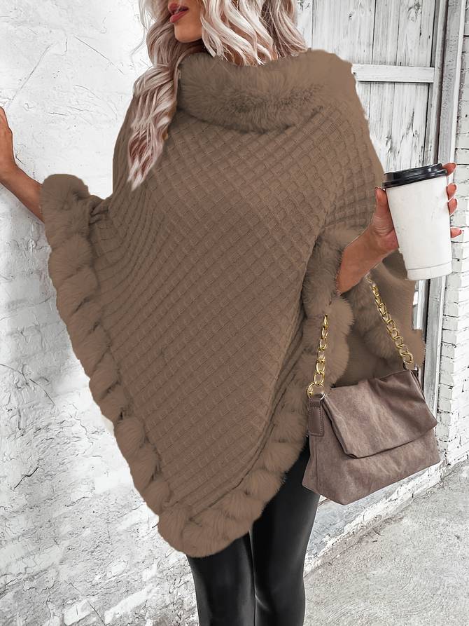 Rosemarie - Damen Poncho Pullover Schick Warm Winter Khaki