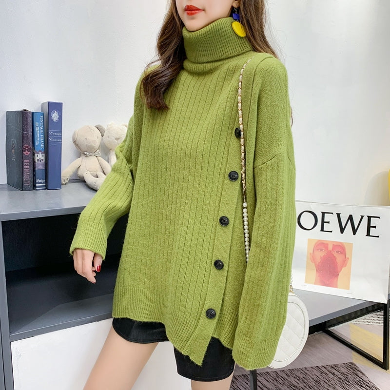 Rosina - Damen Rollkragenpullover Einfarbig Grün Warm Grun