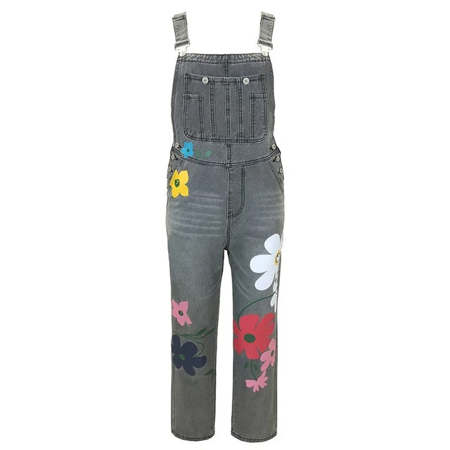 Kasandra - Geblümter Denim-Jumpsuit mit Bindegürtel