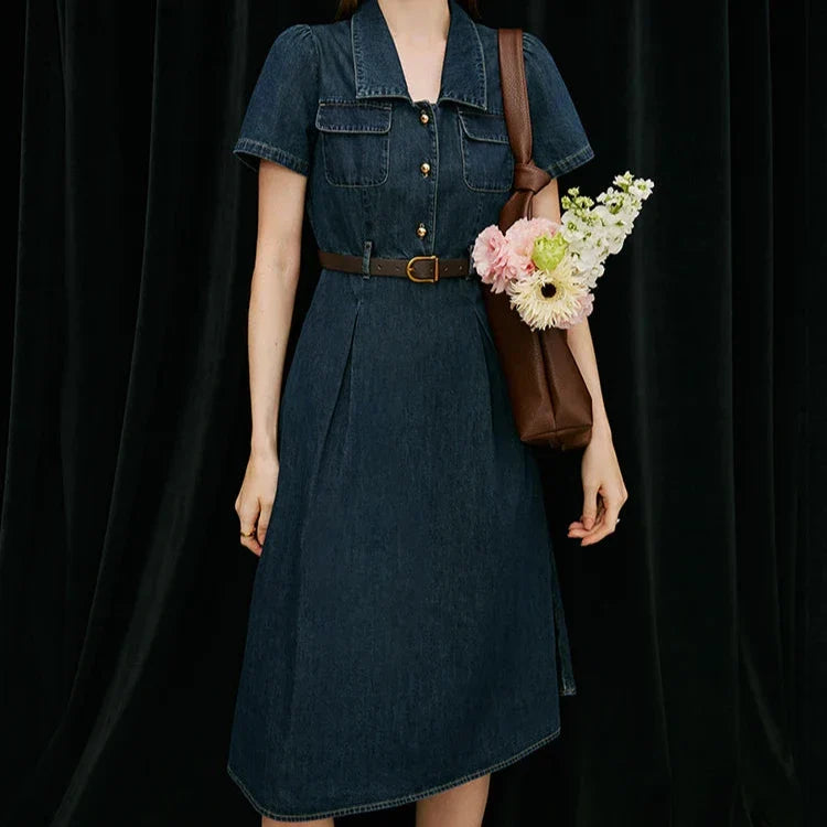 Amandy - Kurzarm Denim Kleid