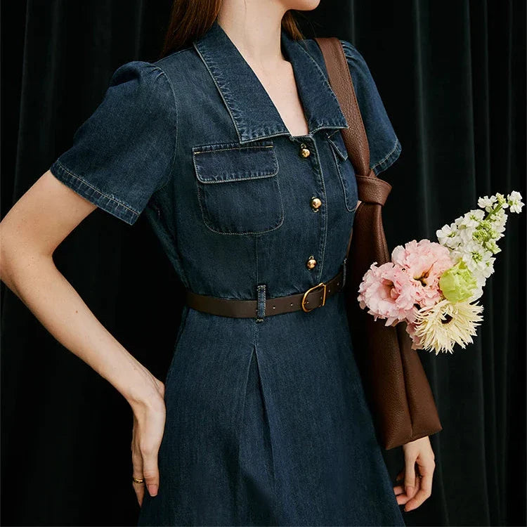 Amandy - Kurzarm Denim Kleid