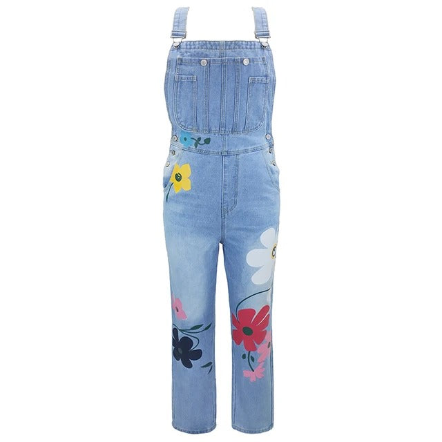 Kasandra - Geblümter Denim-Jumpsuit mit Bindegürtel