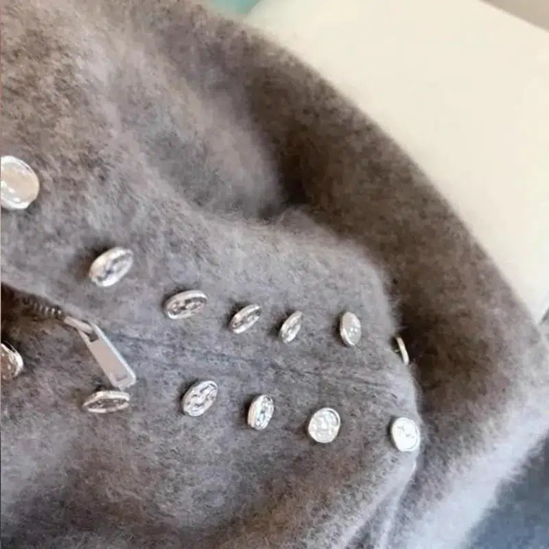 Gerda - Kuscheliger Damen Fuzzy High Neck Cardigan