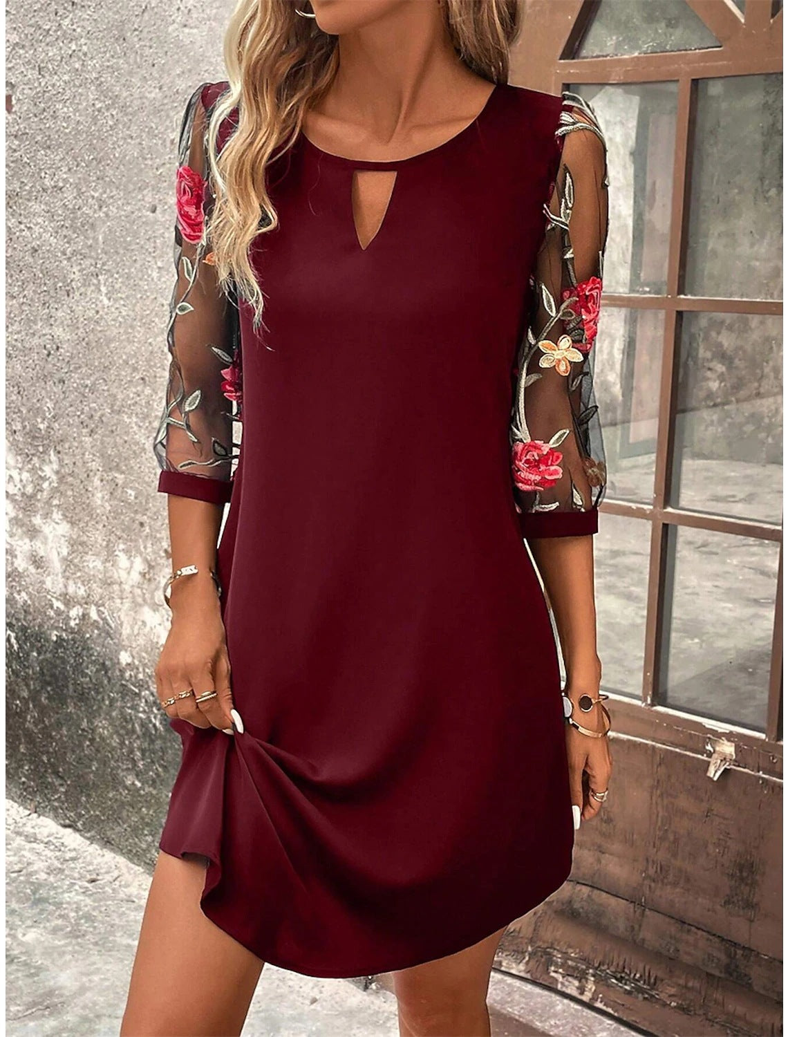 Samira - Elegantes Schwarzes Festliches Kleid für Alltag und besondere Anlässe WeinRot