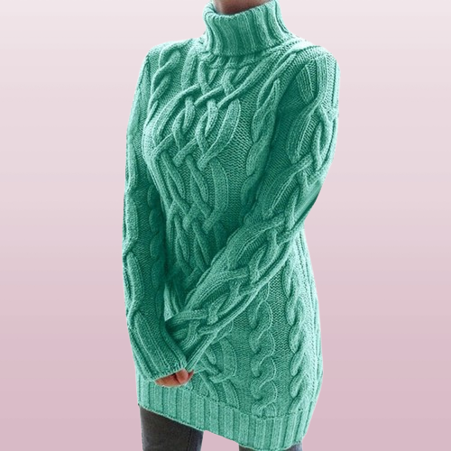 Sandra - Damen Strickkleid Winter Warm Elegant Kuschelig Grün