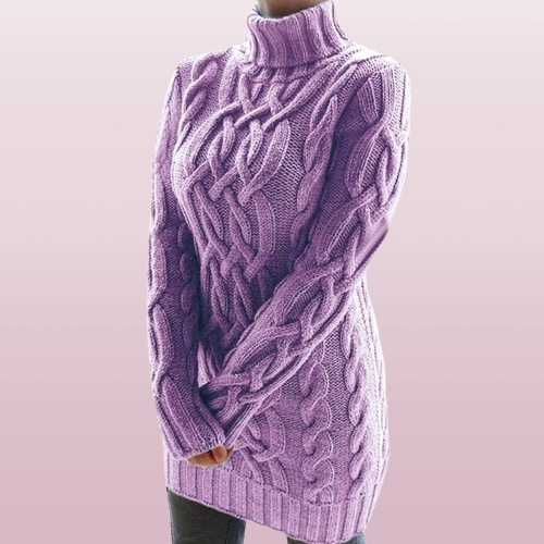 Sandra - Damen Strickkleid Winter Warm Elegant Kuschelig Lila