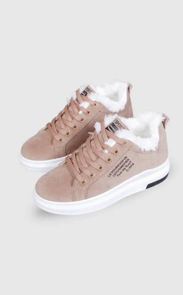 Saphira - Damen Sneaker Winter Warm Klobige Sohle Fleece Beige