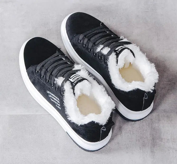 Saphira - Damen Sneaker Winter Warm Klobige Sohle Fleece Schwarz