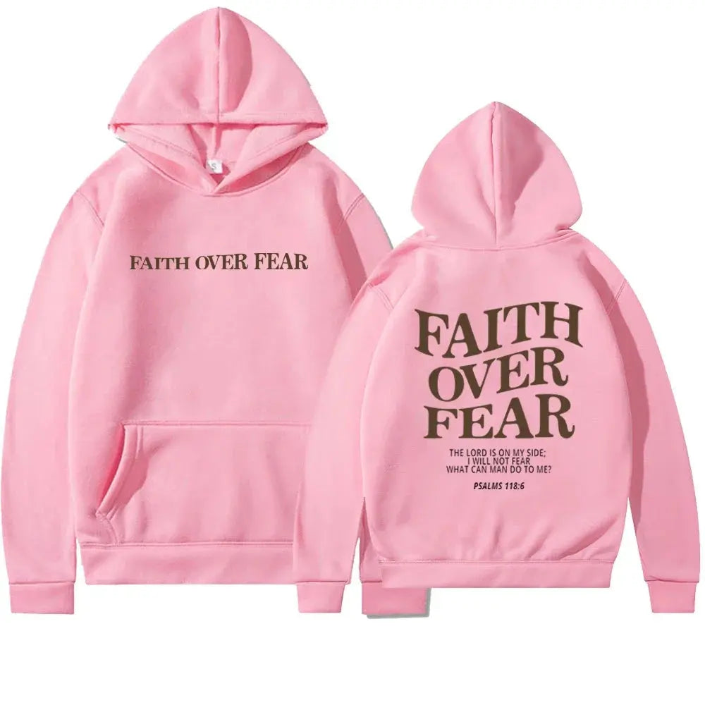 Saskia - Damen Oversize Hoodie Faith Over Fear Rosa