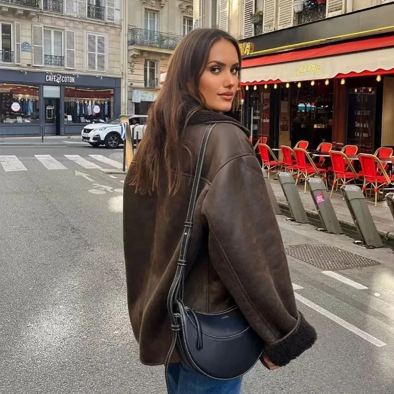 Celine - Lederjacke aus Wollmischung