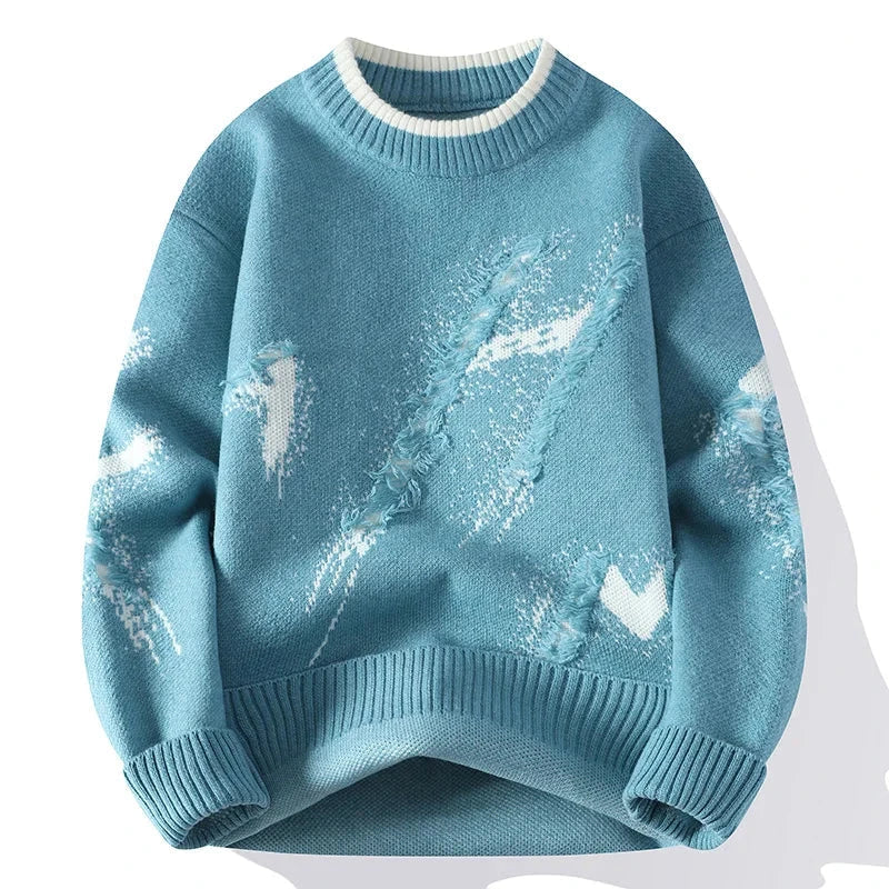 Scarlett - Herren Pullover Distressed Look Modern Warm Hellblau