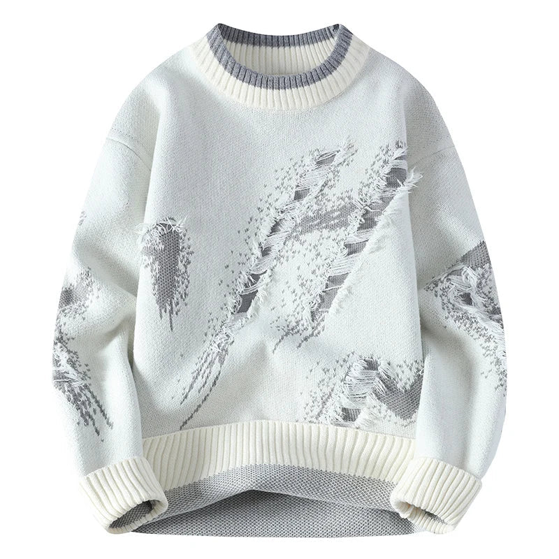 Scarlett - Herren Pullover Distressed Look Modern Warm Weiß